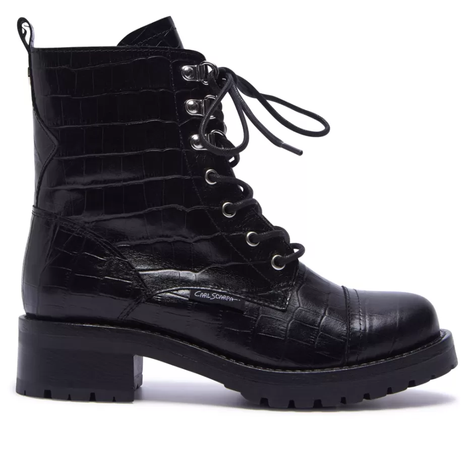 Ankle Boots | Carl Scarpa Blanca Black Croc Leather Ankle Boots